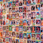 wall of trading cards, colorful