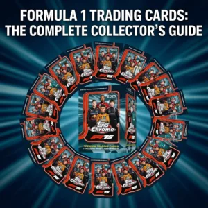 Title Formula 1 trading cards: the complete collector`s guide, topps chrome F1 card box organized in circle manner