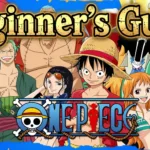 One Piece anime characters including Luffy, Zoro, Nami, Robin, Sanji and the Straw Hat crew with the One Piece logo, Begginer`s Guide on the top