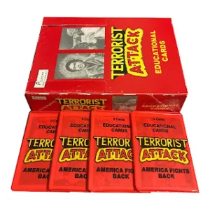 1987 Terrorist Attack trading cards in box and packs from the Piedmont Candy Company set